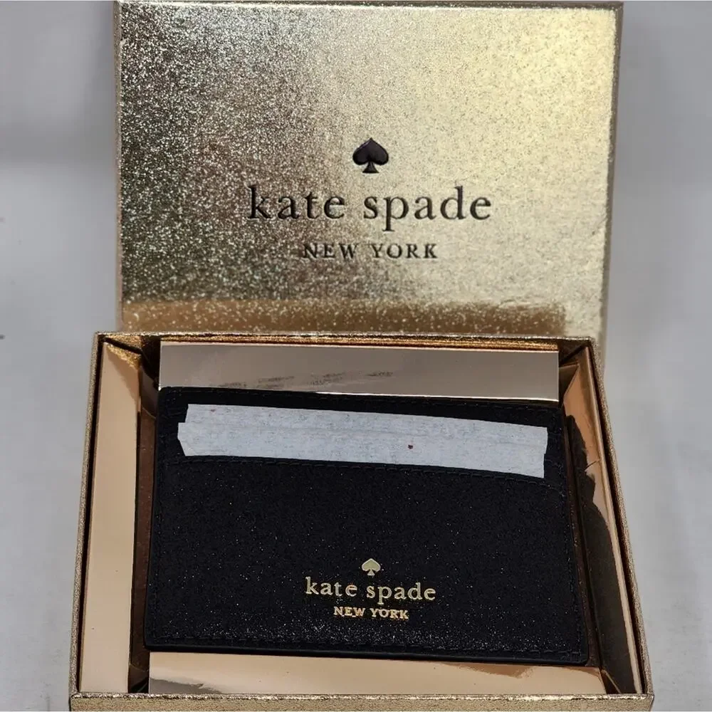 Kate Spade‎ New Black Wallet Cardholder Small Slim Leather Glitter Gift Box NWT - Picture 9 of 11